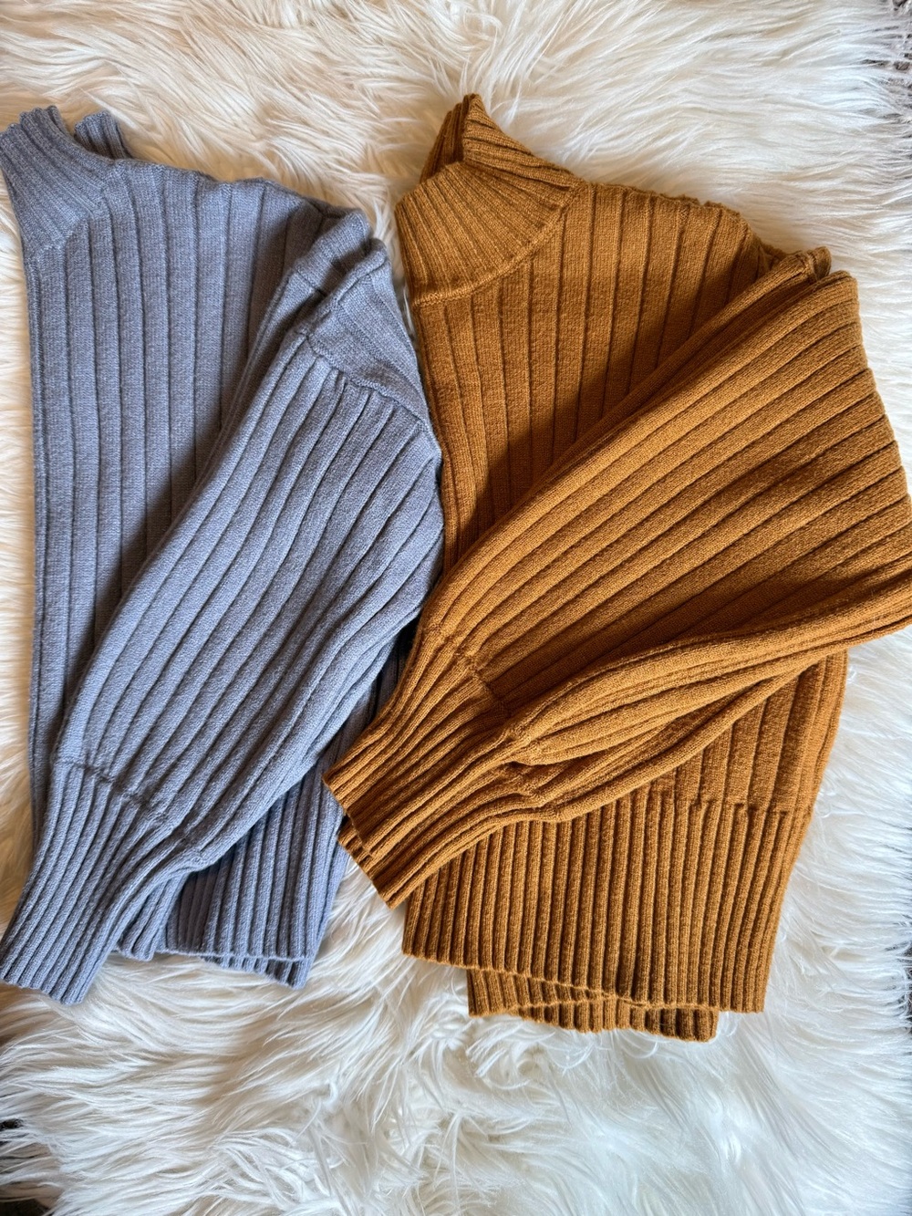 Zaful cropped ribbed mock neck sweaters in blue and camel (Bundle)